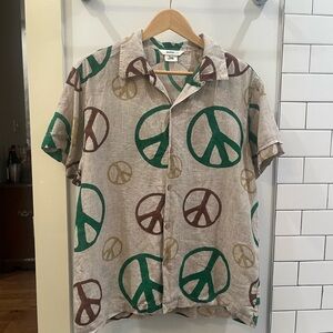 Men's 3Sixteen Linen Peace Sign Short Sleeve Button Down Shirt